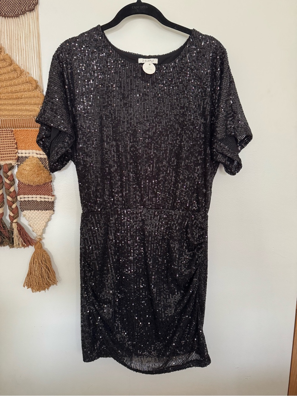 NWT Z Supply Black Short Sleeve Sequin Mini Dress - Picture 2 of 8